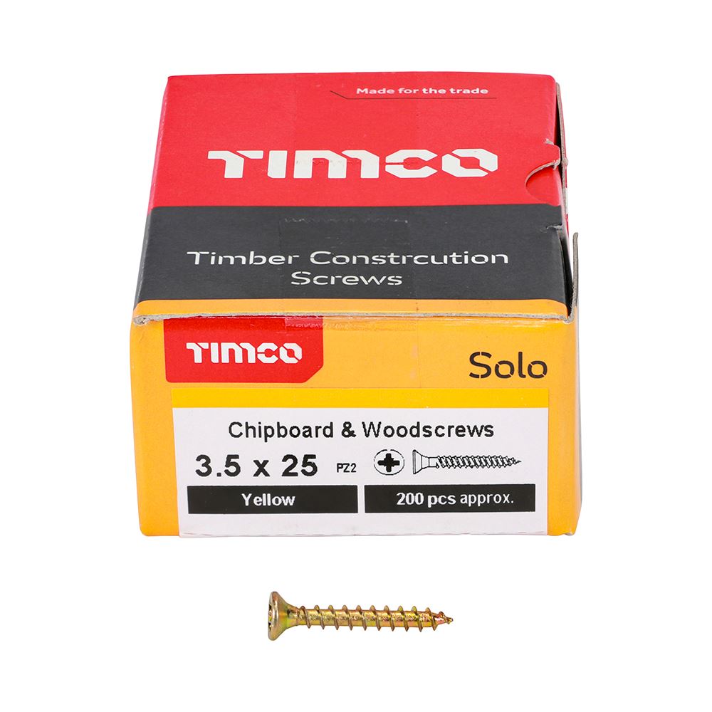 TIMCO Solo Woodscrew PZ2 CSK ZYP 3.5 x 25 Gold Pack 200