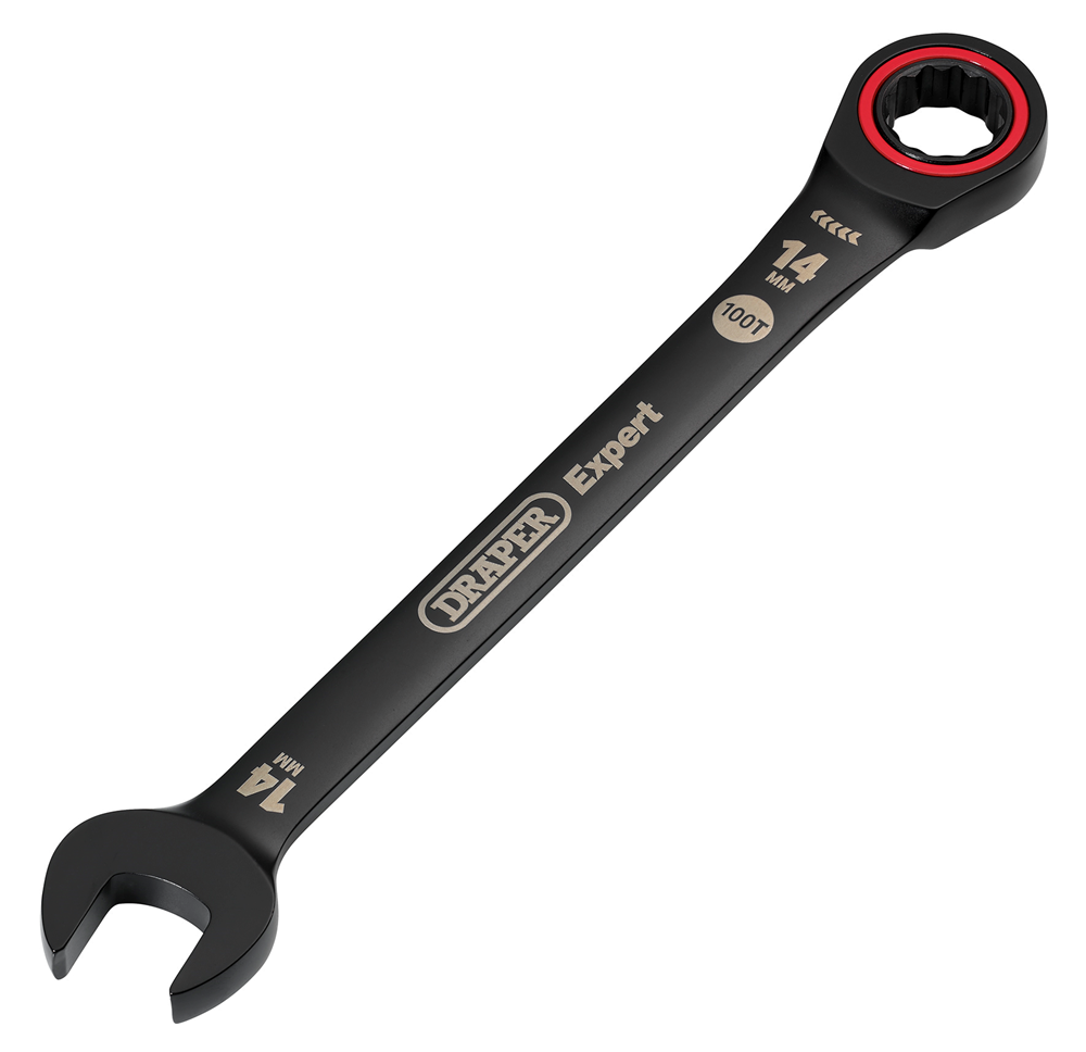 Draper 14.0MM RATCHETING SPANNER 03887 HI-TORQ® Metric Ratchet Combination Spanners, Black