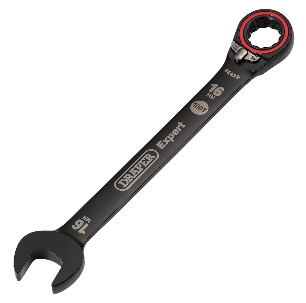 Draper 16MM REVERS. RATCHET SPANNER 03906 HI-TORQ® Metric Reversible Ratchet Combination Spanners, Black