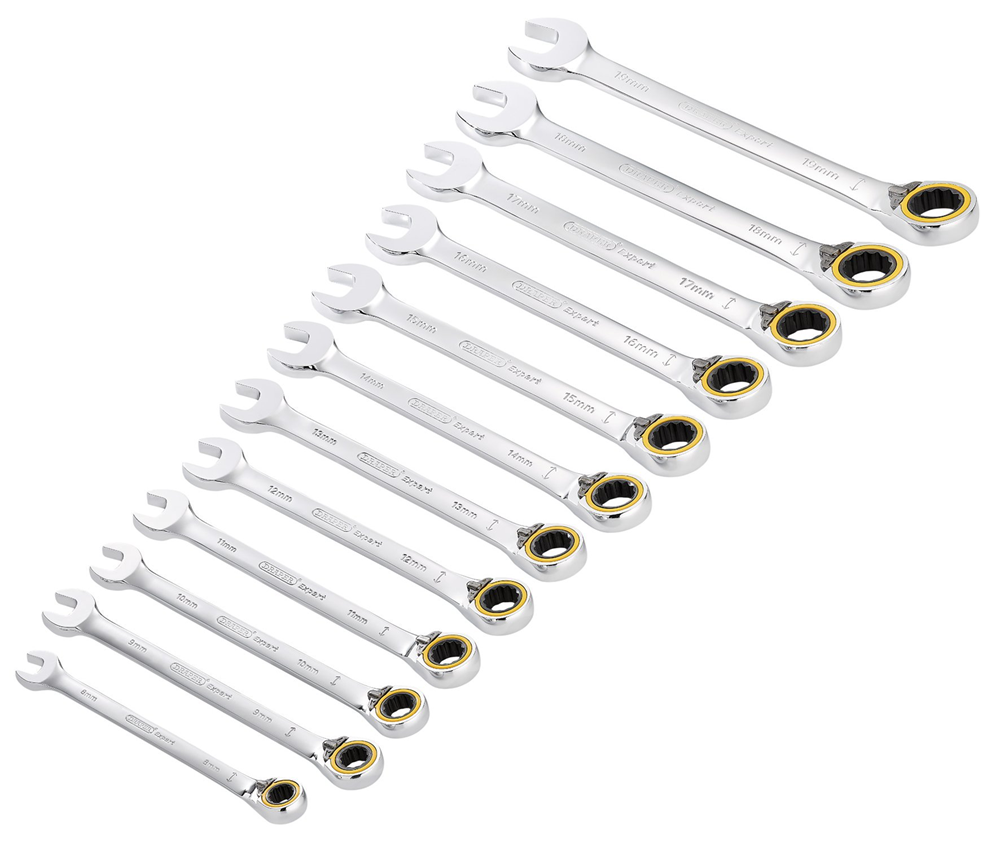 Draper 12PC REVERS.RATCHET SPAN. SET 03913 HI-TORQ® Metric Reversible Ratchet Combination Spanner Set (12 Piece)