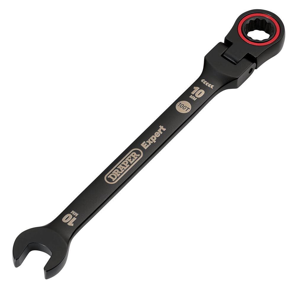 Draper 10MM FLEX HEAD RATCHET SPANNER 03916 HI-TORQ® Metric Flexible Head Ratchet Combination Spanners, Black