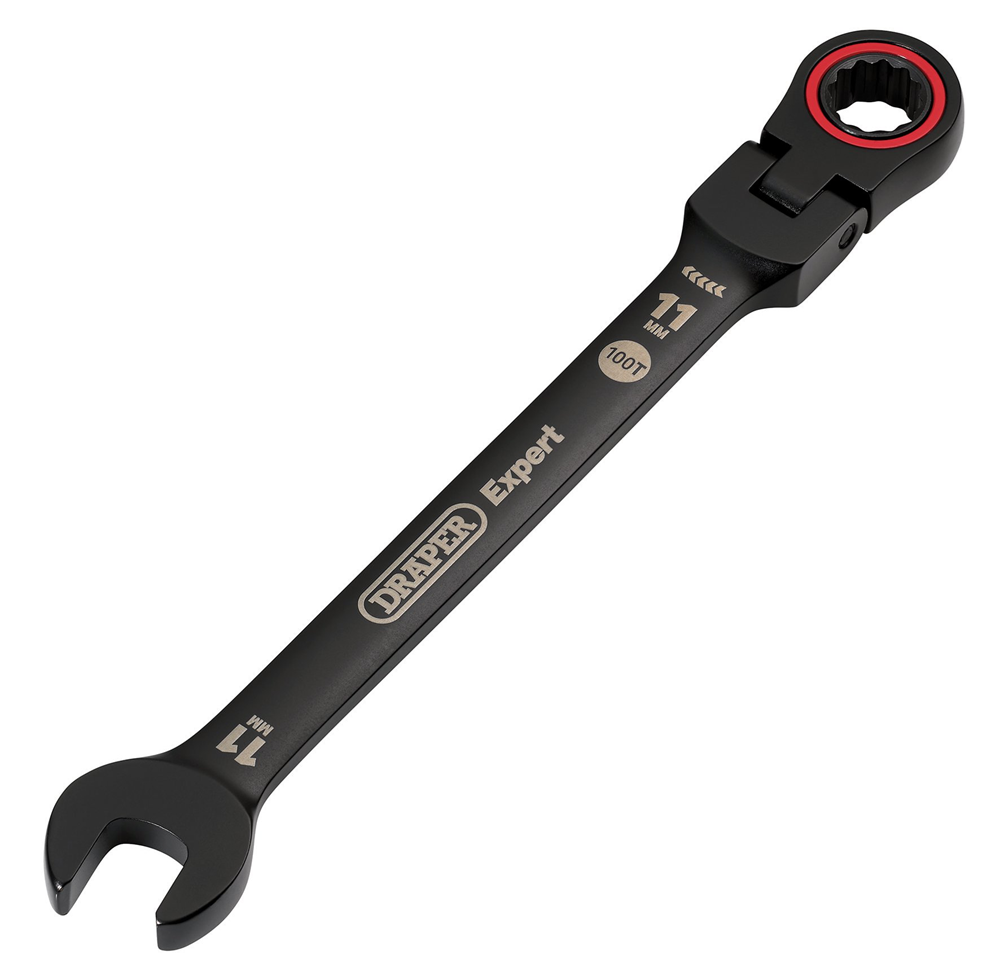 Draper 11MM FLEX HEAD RATCHET SPANNER 03917 HI-TORQ® Metric Flexible Head Ratchet Combination Spanners, Black