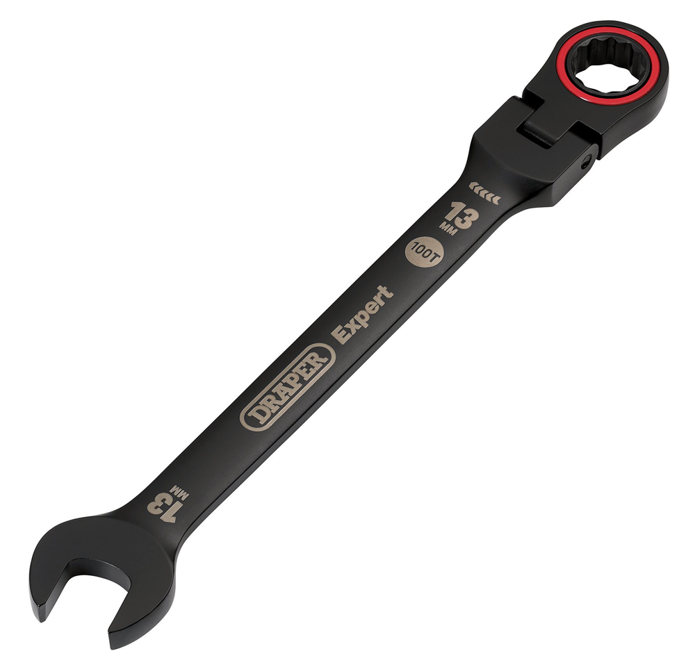 Draper 13MM FLEX HEAD RATCHET SPANNER 03919 HI-TORQ® Metric Flexible Head Ratchet Combination Spanners, Black