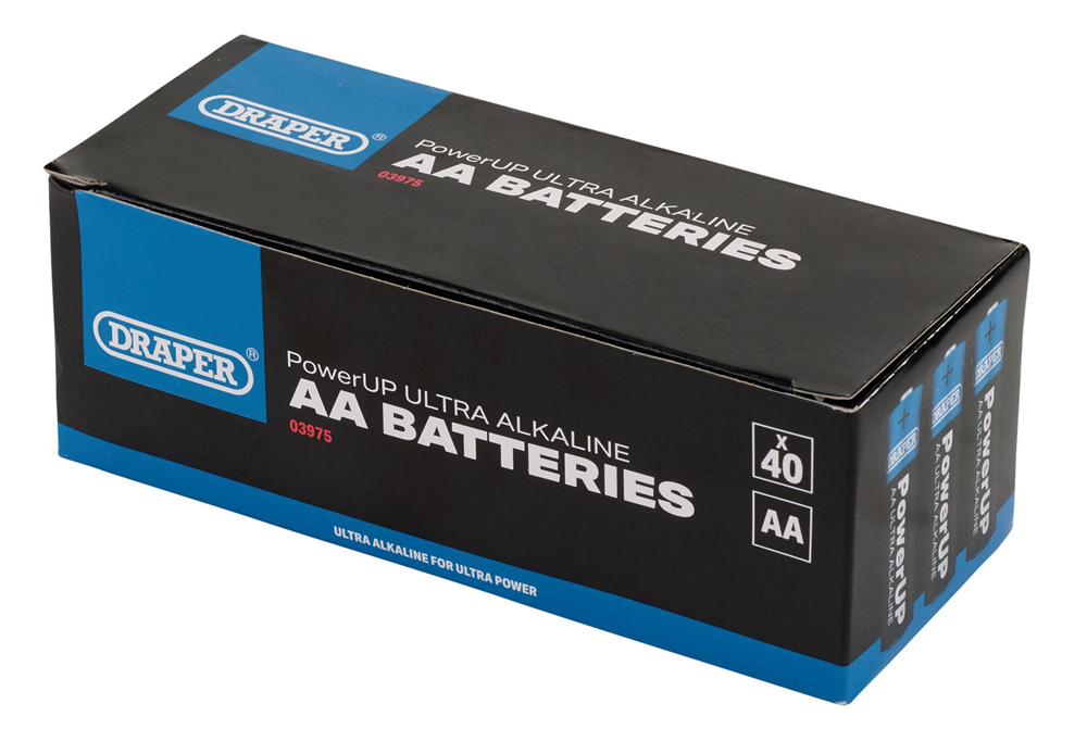 Draper AA BATTERIES - PACK OF 40 03975 Draper PowerUP Ultra Alkaline Batteries