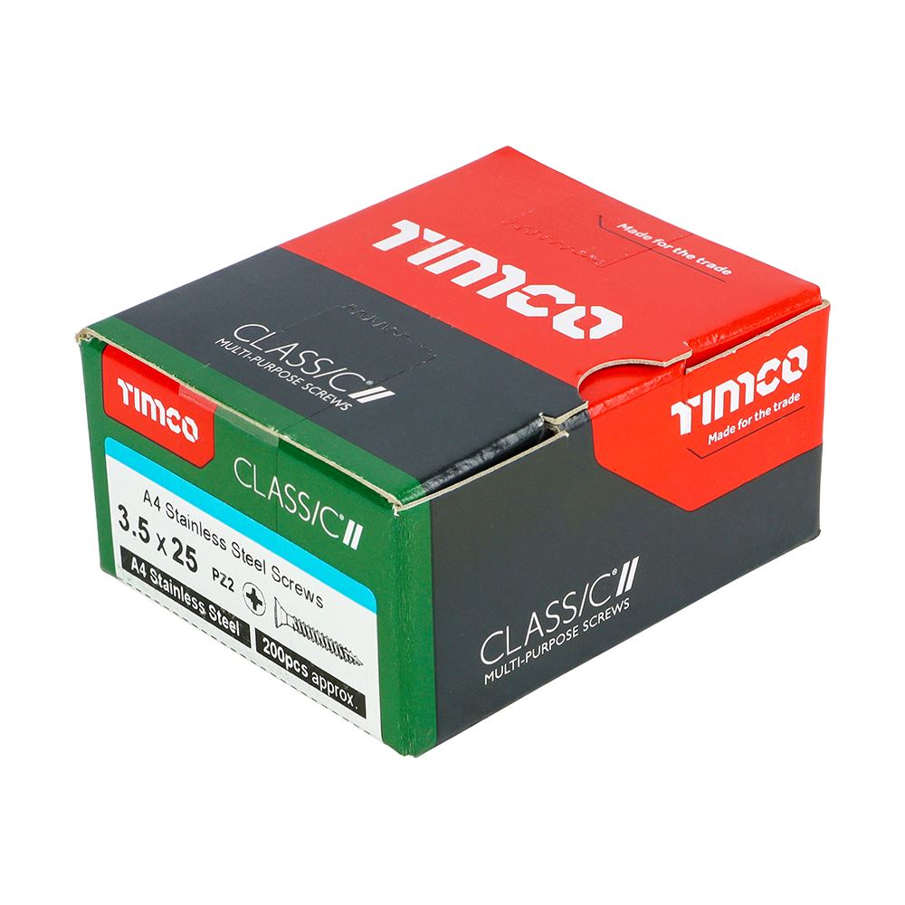 TIMCO Classic Screw PZ2 CSK A4 SS 3.5 x 25 Pack 200