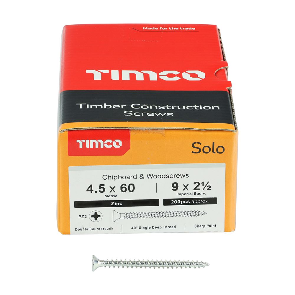 TIMCO Solo Woodscrew PZ2 CSK Zinc 4.5 x 60 Silver Pack 200