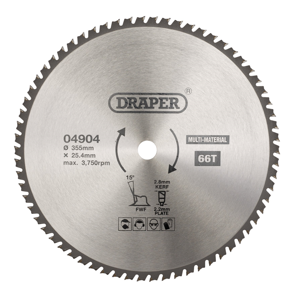 Draper TCT SAW BLADE 355MM 66T MULTI 04904 TCT Multi-Purpose Circular Saw Blade, 355 x 25.4mm, 66T