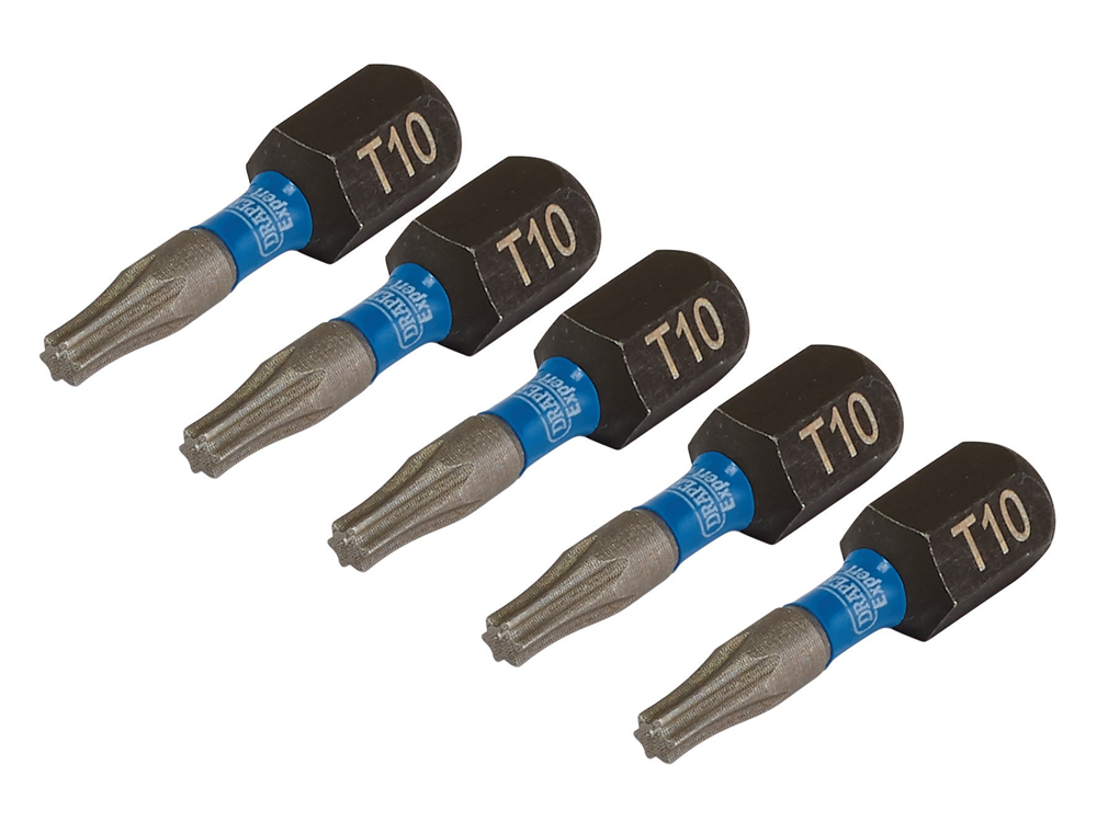 Draper T10X25MM IMPACT S/D BIT 5PK 05491 TX-STAR® Impact Screwdriver Bits, 1/4" Hex