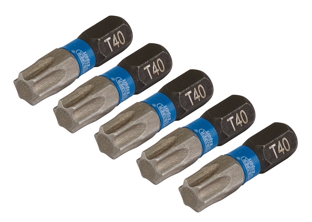 Draper T40X25MM IMPACT S/D BIT 5PK 05497 TX-STAR® Impact Screwdriver Bits, 1/4" Hex