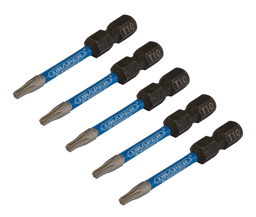 Draper T10X50MM IMPACT S/D BIT 5PK 05649 TX-STAR® Impact Screwdriver Bits, 1/4" Hex