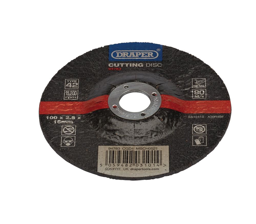 94783 Draper DPC Metal Cutting Disc, 100 x 2.5 x 16mm CGD1 Cutting Wheels Professional Trade DIY Workshop Garage Use