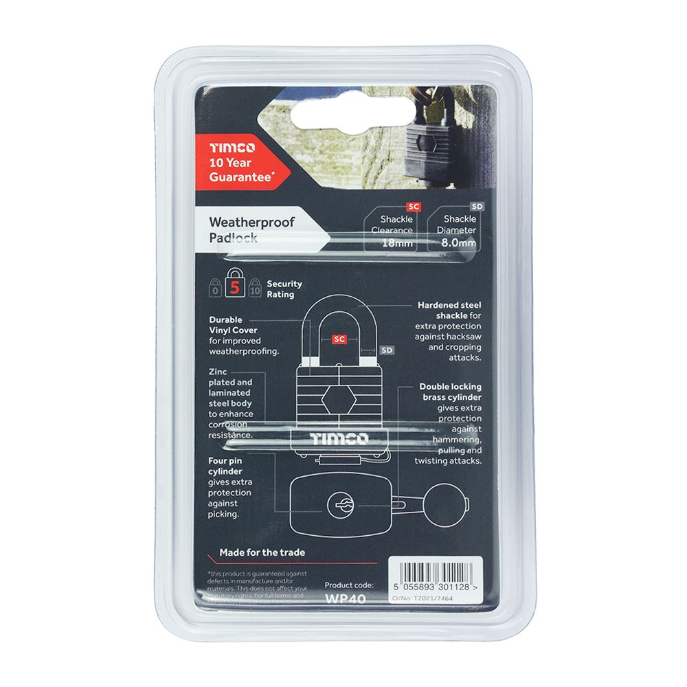 TIMCO Weatherproof Padlock 40mm Pack 1