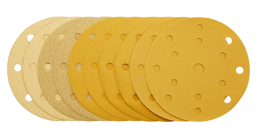 Draper 150MM GOLD SAND DISC ASRT 15DE 08480 Gold Sanding Discs with Hook & Loop, 150mm, 15 Dust Extraction Holes (Pack of 10)