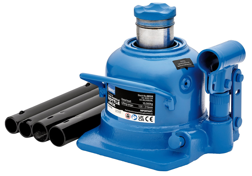 Draper 10 TONNE BOTTLE JACK LOW PROF 08554 Low Profile Bottle Jack, 10 Tonne