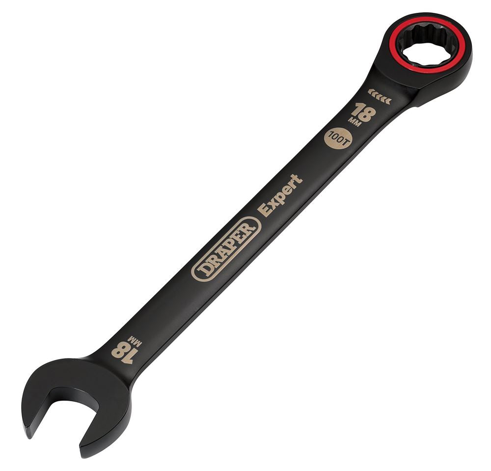 Draper 18.0MM RATCHETING SPANNER 03891 HI-TORQ® Metric Ratchet Combination Spanners, Black