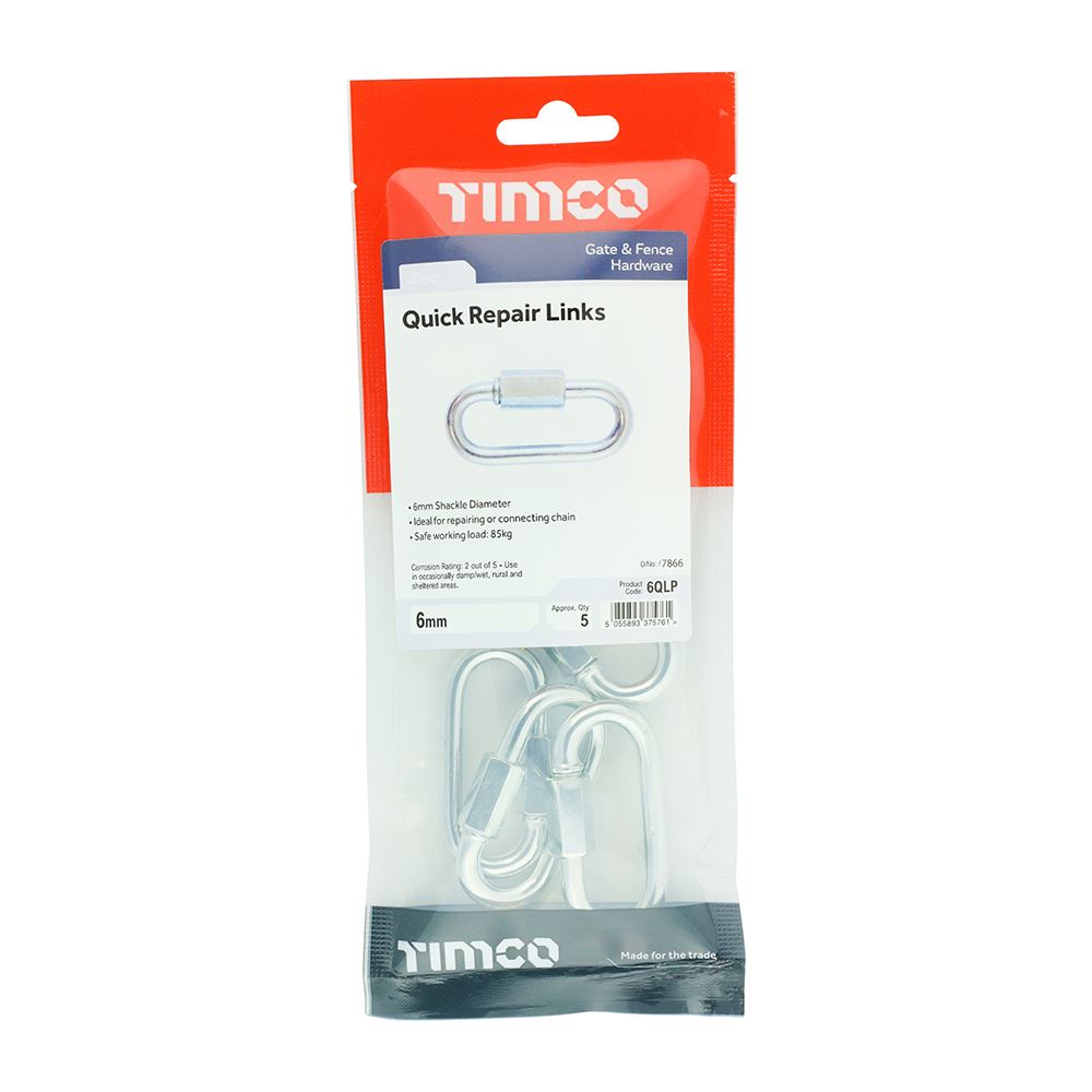 TIMCO Quick Repair Link Zinc 6mm Silver Pack 5