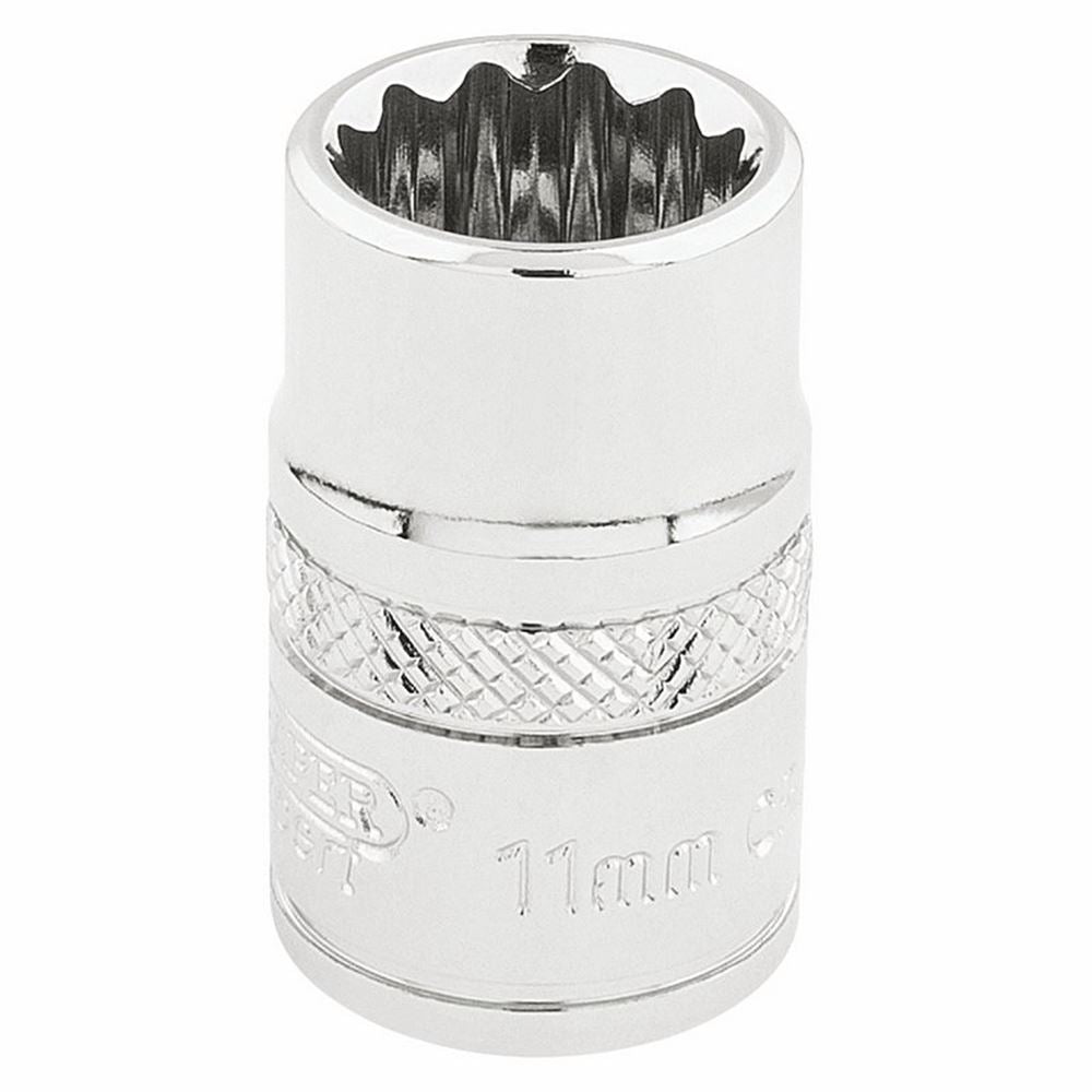 Draper 11MM 12POINT SOCKET 3/8DR-PCKD 32771 3/8" Sq. Dr. Metric Sockets (Polished Chrome)