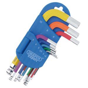 04912 Draper Expert Expert Metric Short Arm Ball End Hex Key Set, Colour Coded (9 Piec Metric Hexagon Keys Professional Trade DIY Workshop Garage Us