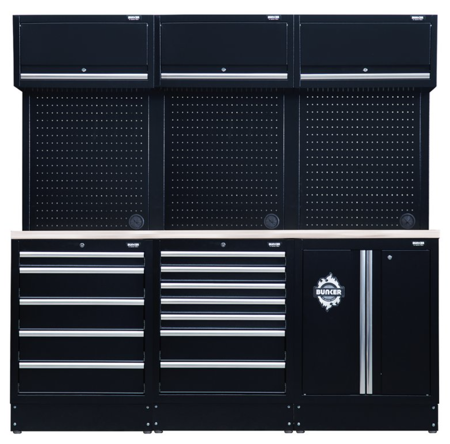BUNKER 14 Piece Modular Storage Combo with Stainless Steel Worktop 2040mm