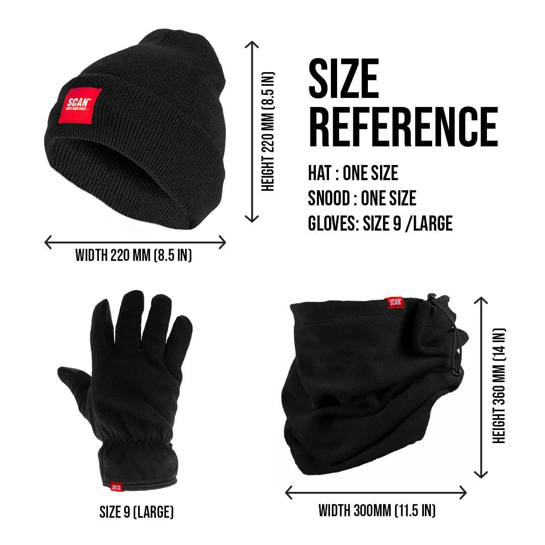 Scan 3PC Winter Workwear Pack Gloves Beanie Hat Snood Fleece