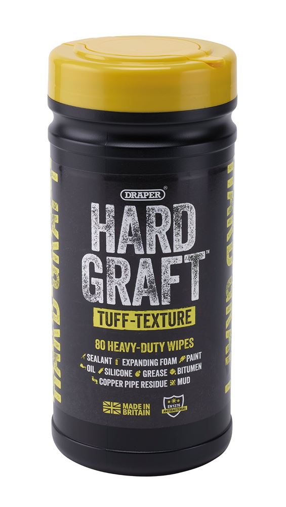 Draper TUFF-TEXTURED WIPES - 80PCS 12436 12436 Hard Graft Multipurpose Tuff-Texture Wipes (Tub of 80)