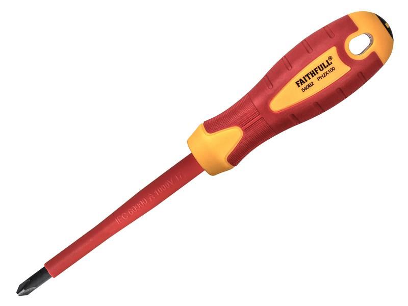 Faithfull FAISDVDEPH2 VDE Soft Grip Screwdriver Phillips Tip PH2 x 100mm |