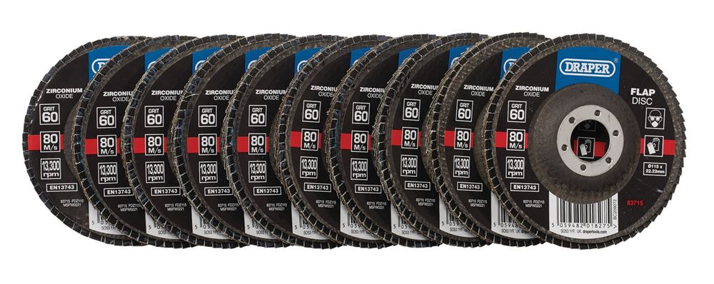 Draper 115MM FLAP DISC 60G ZR 83715 Zirconium Oxide Flap Discs, 115 x 22.23mm