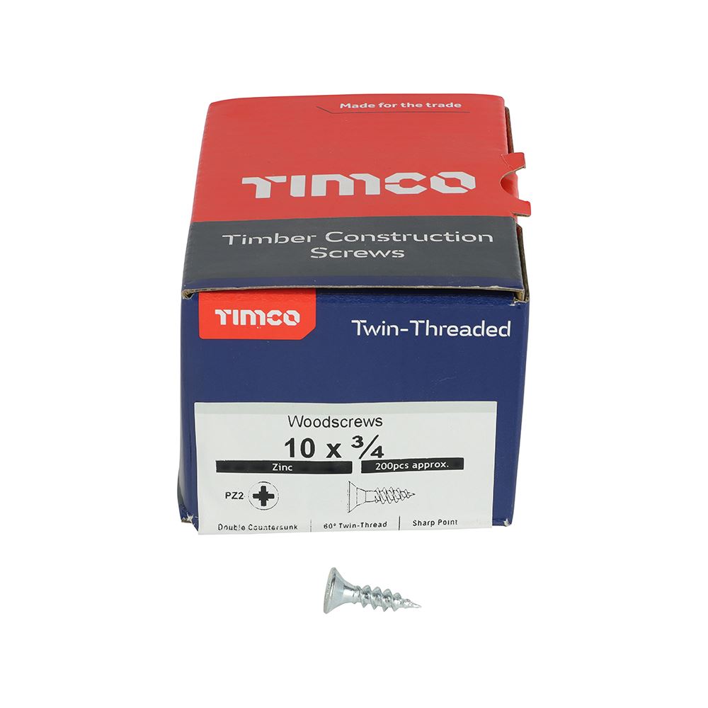 TIMCO Twin Woodscrew PZ2 CSK Zinc 10 x 3/4 Silver Pack 200