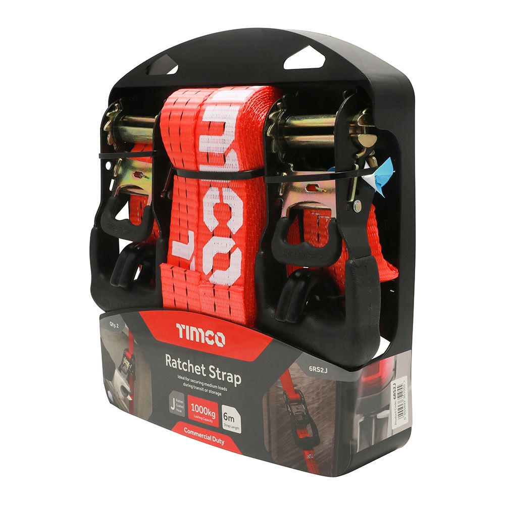 TIMCO J Hook Ratchet Straps COM 6m x 35mm Pack 2