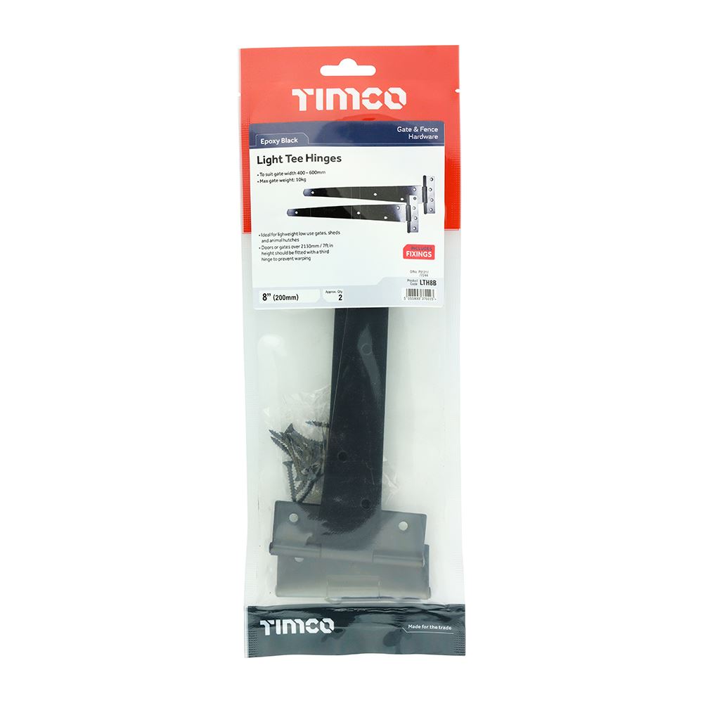 TIMCO Light Tee Hinge Pair Black 8" Black Pack 1