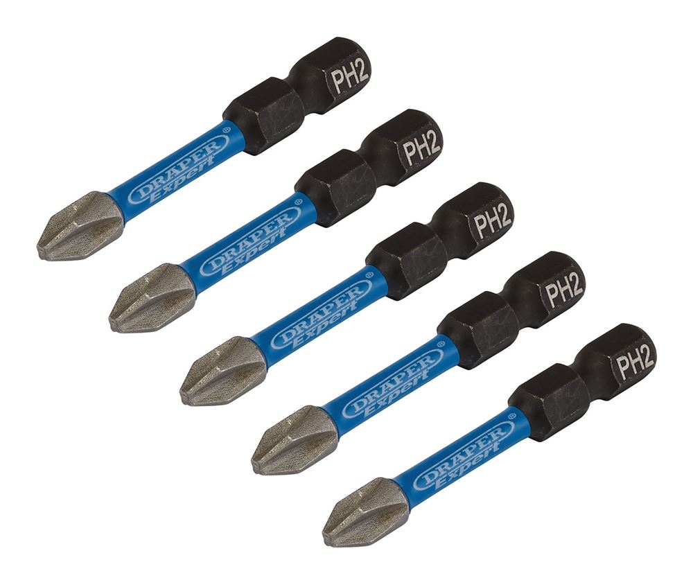 Draper PH2X50MM IMPACT S/D BIT 5PK 05499 Cross Slot/PH Type Impact Screwdriver Bits, 1/4" Hex