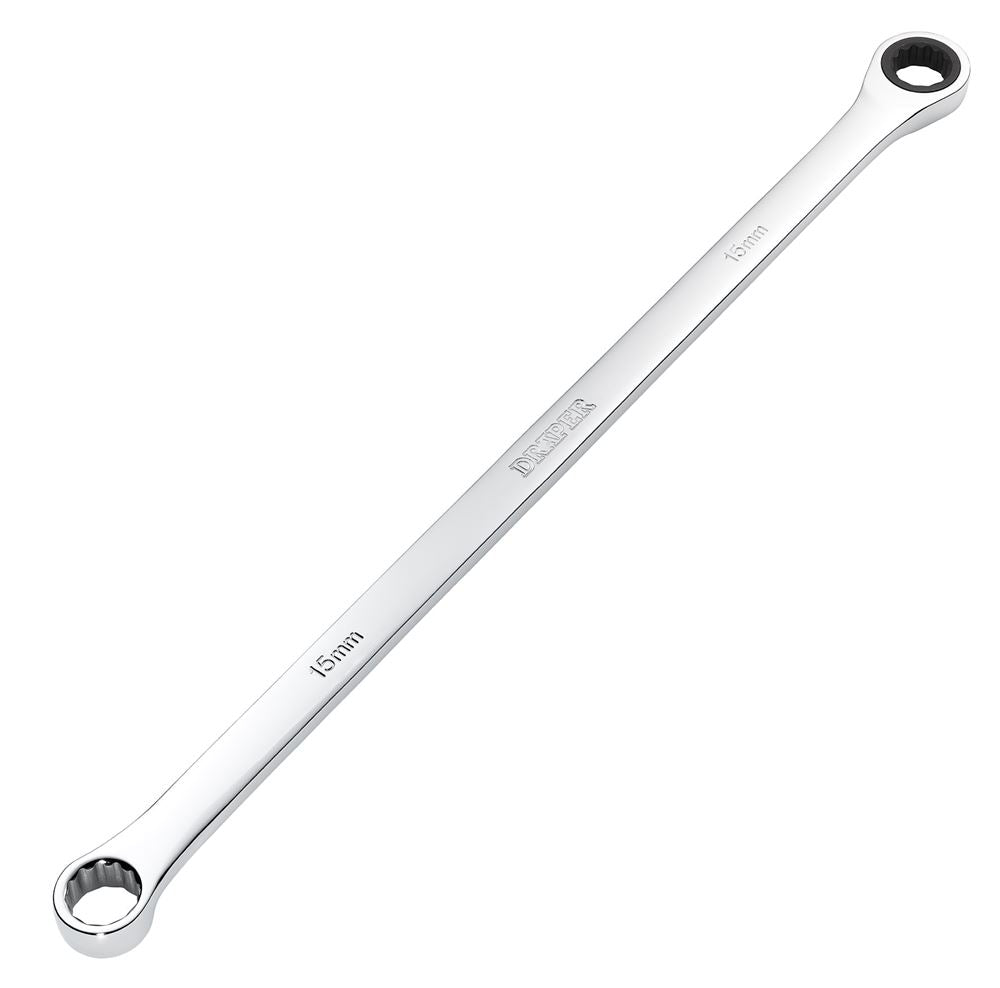 Draper 15MM LONG RATCHET RING SPANNER 27771 27771 HI-TORQ® Metric Extra-Long Double Ring Ratchet Spanner