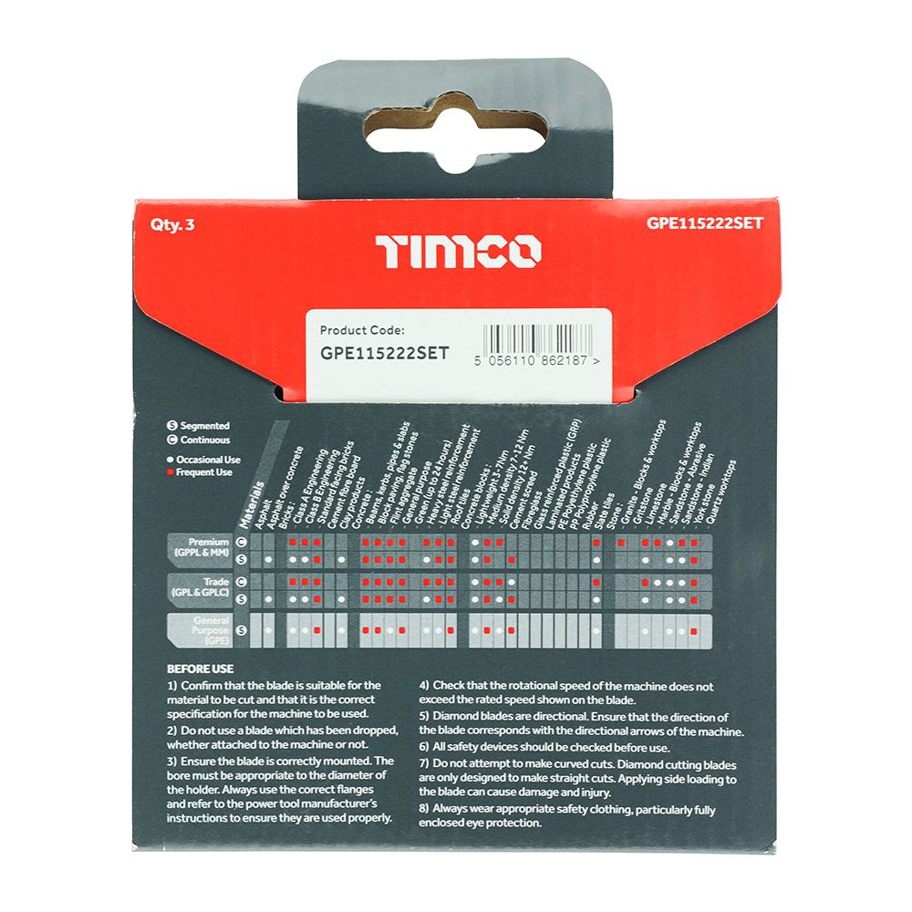 TIMCO GP Diamond Blade Seg Set 115 x 22.2 Pack 3