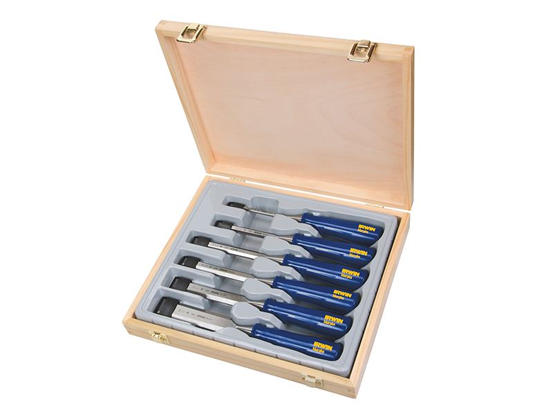 IRWIN®Marples® TM444/S6 M444 Bevel Edge Chisel Blue Chip Handle Set, 6 Piece