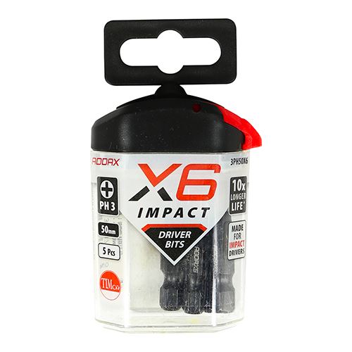 TIMCO X6 Impact Phillips Driver Bit No.3 x 50 Pack 5