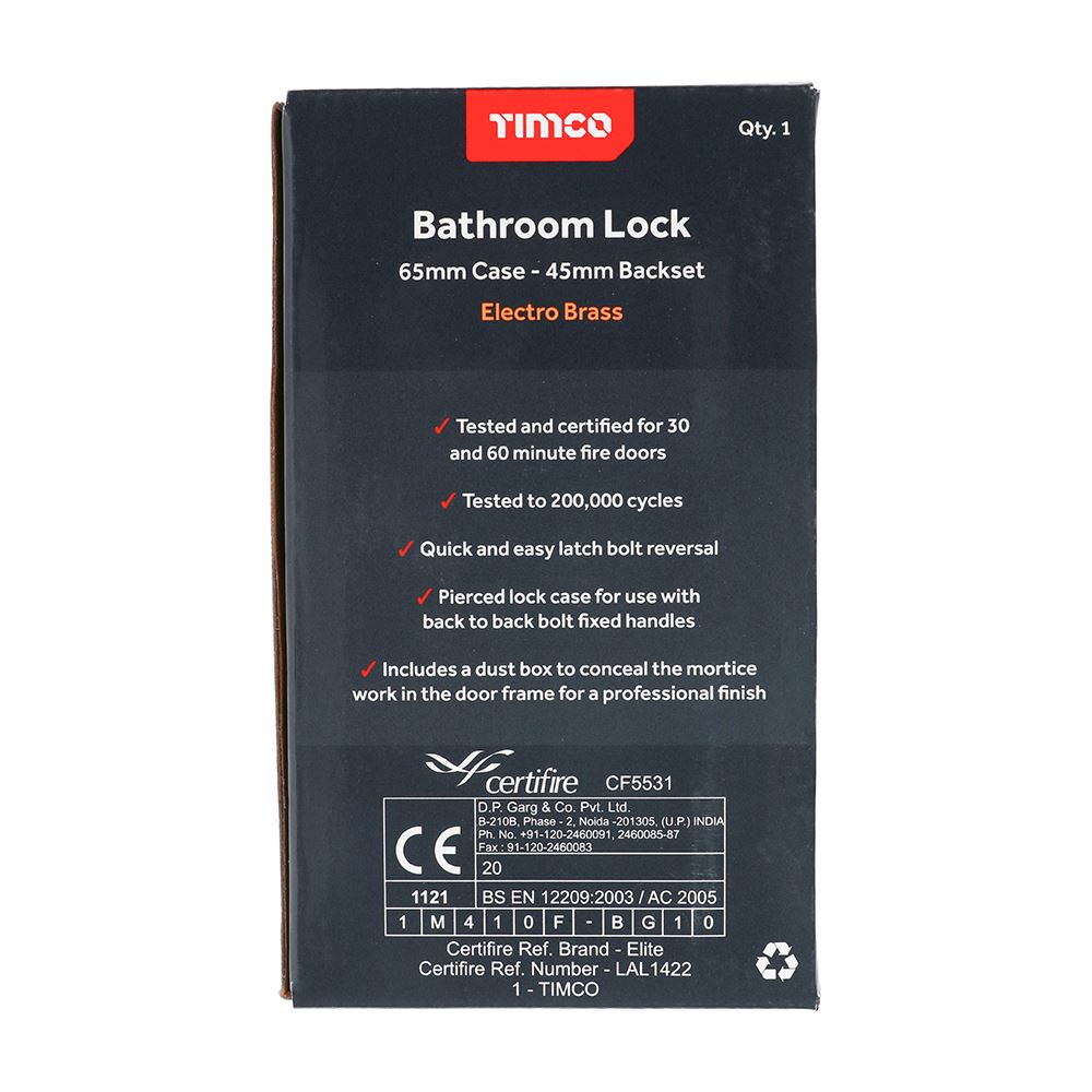TIMCO Bathroom Lock E. Brass 65mm Pack 1