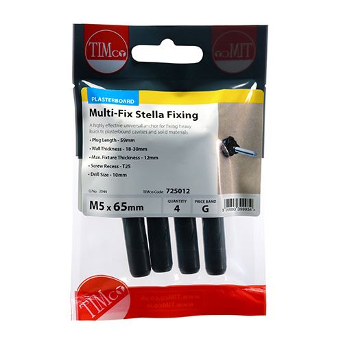 TIMCO Multi-Fix Stella Fixing Black M5 x 65 Pack 4