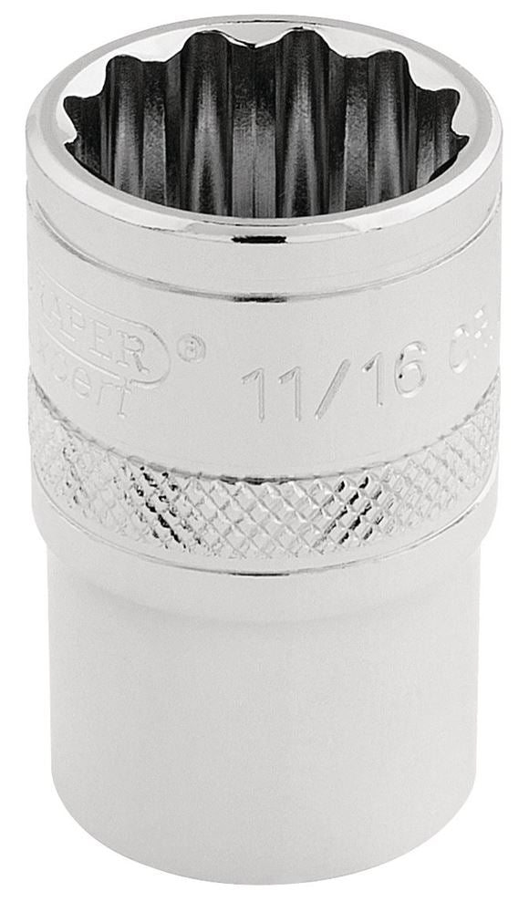 Draper 11/16AF 12PT SOCKET 1/2DRPCKD 33644 1/2" Sq. Dr. Imperial Sockets (Polished Chrome)