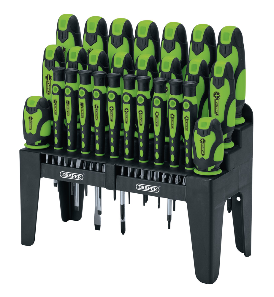Draper 47PC S.DRIVER SET+CASE GREEN 16760 16760 Soft Grip Screwdriver and Bit Set, Green (47 Piece)