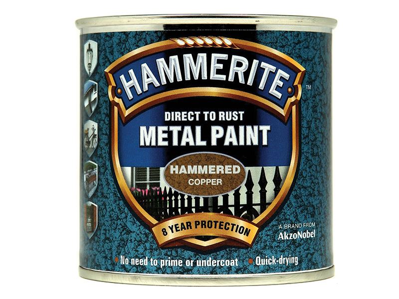 Hammerite 5084822 Direct to Rust Hammered Finish Metal Paint Copper 250ml