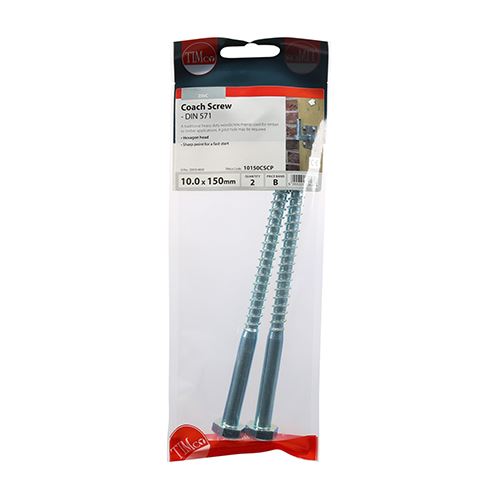 TIMCO Coach Screws Hex Head Silver - 10.0 x 150 TIMpac OF 2 - 10150CSCP