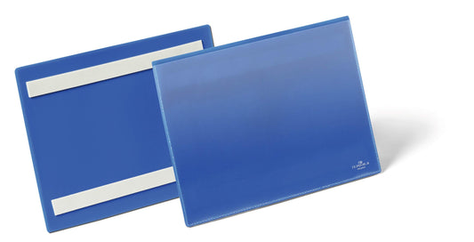 Durable Adhesive Ticket Holder Label Pouch Document Pockets | 50 Pack | A5 Blue