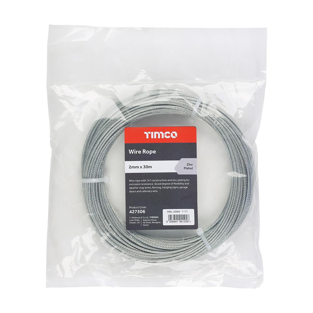 Timco Wire Rope - Zinc 2mm x 30m