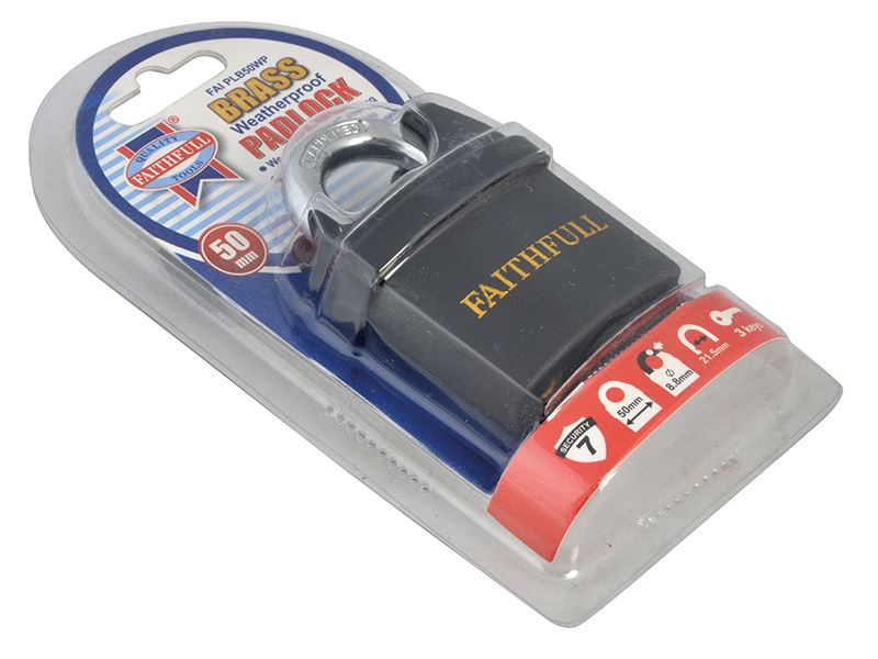 Faithfull FAIPLB50WP PVC Coated Brass Padlock 50mm |
