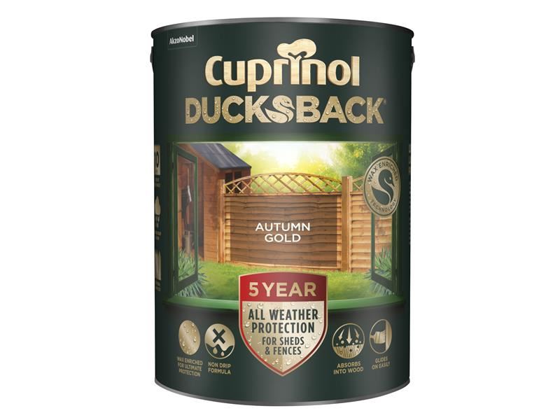 Cuprinol 5111363 Ducksback 5 Year Waterproof for Sheds & Fences Autumn Gold 5 litre