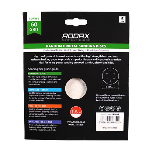 TIMCO Orbital Sanding Discs P60 150mm Red Pack 5