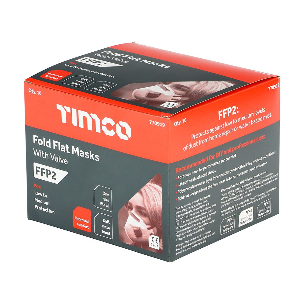 TIMCO FFP2 Fold Flat Mask - Valved One Size Pack 10