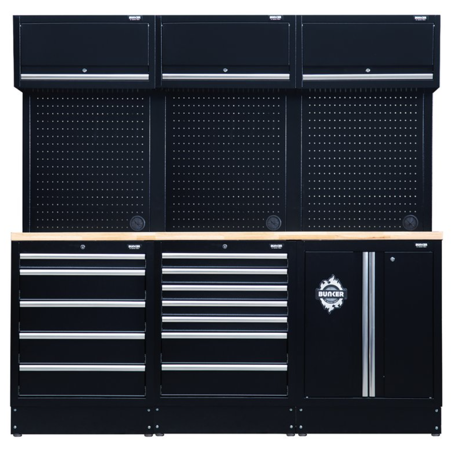 BUNKER 14 Piece Modular Storage Combo with Hardwood Worktop, 2040mm
