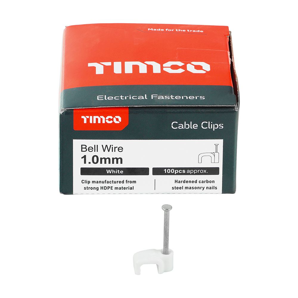 TIMCO Flat Cable Clip White To fit 1.0mm White Pack 100