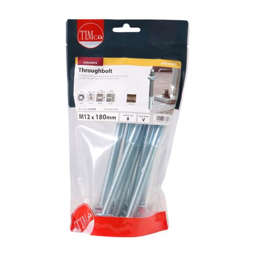 TIMCO Throughbolt - BZP M12 x 180 Silver Pack 8